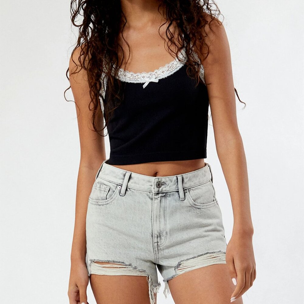 PacSun | Eco Ripped Jean Shorts High Waisted Festival Light Wash, size 28